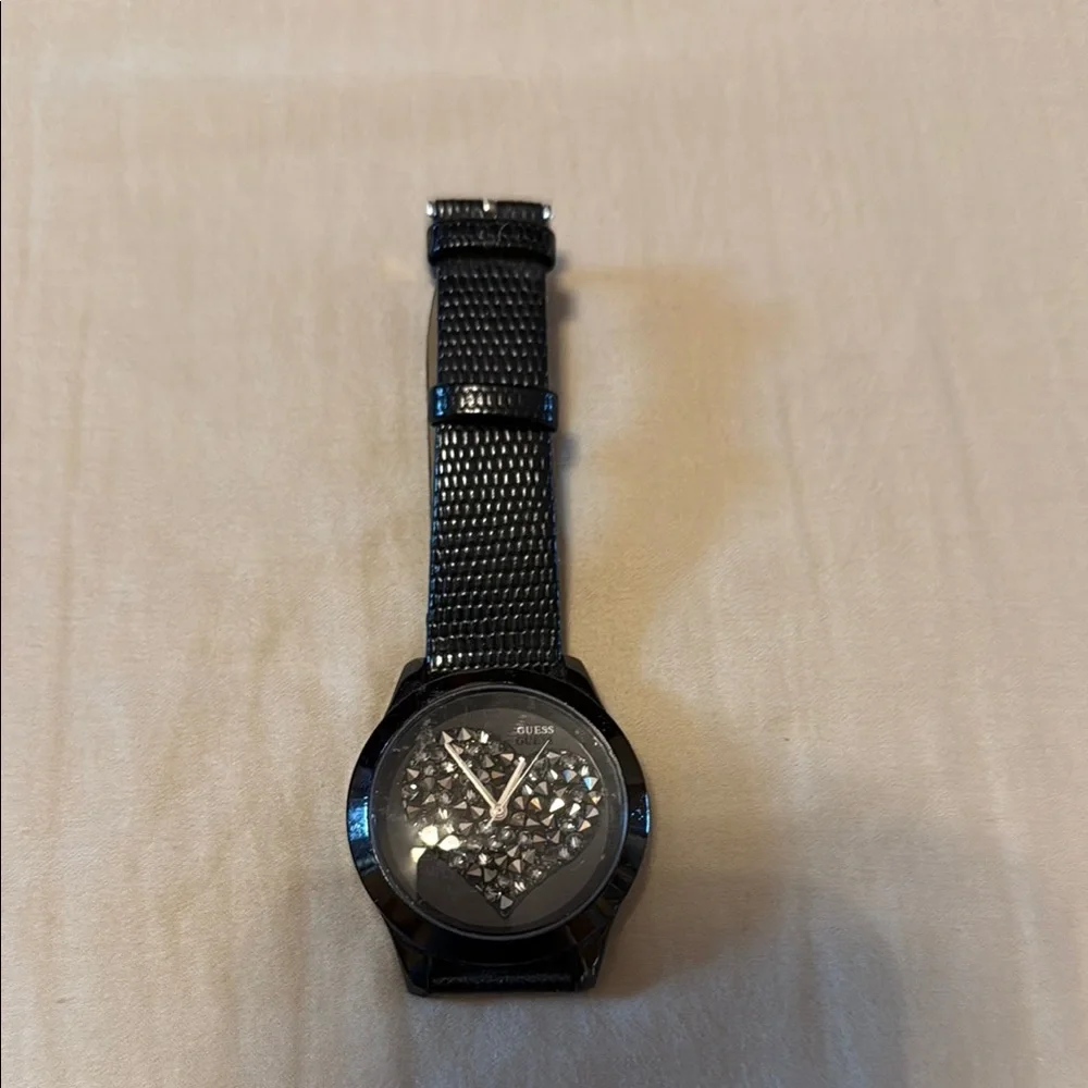 Guess Black Watch with Crystal Heart Face
